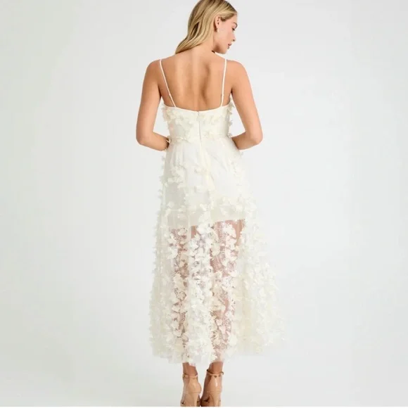 Anthropologie Helsi Audrey Square-Neck Floral Appliqué Sheer Midi Dress - Picture 2 of 5